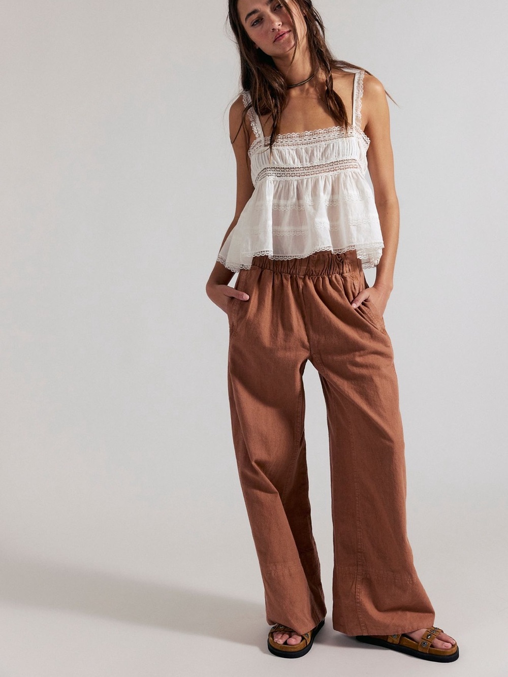 Free People Day’s End Linen Pull-On Pants Canyon Sunset